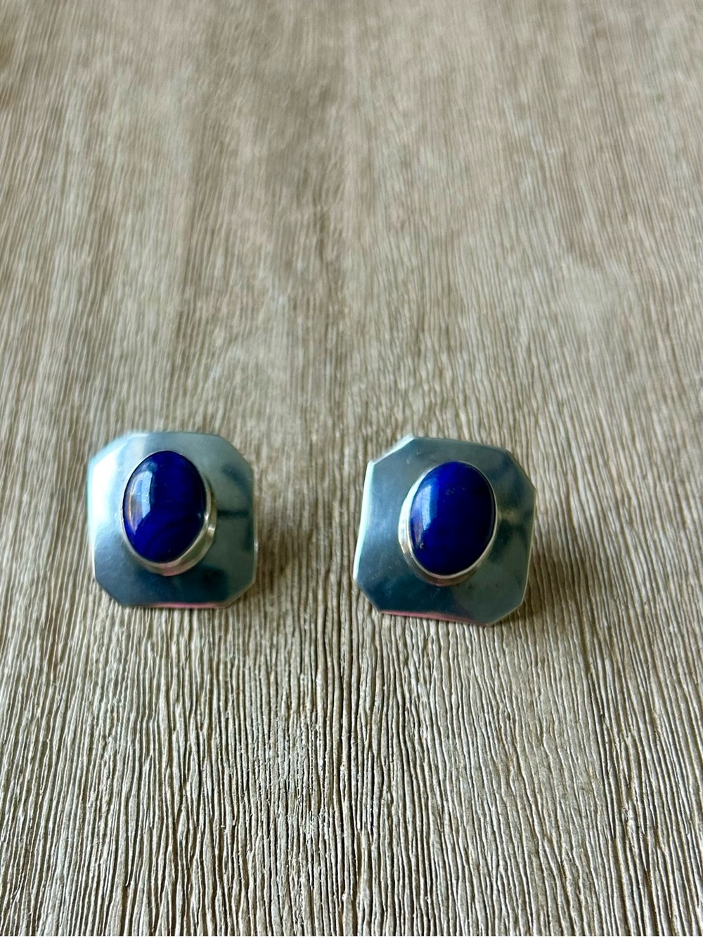 Southwestern Cobalt Blue Lapis Lazuli & Square Sterling Silver Earrings Vintage